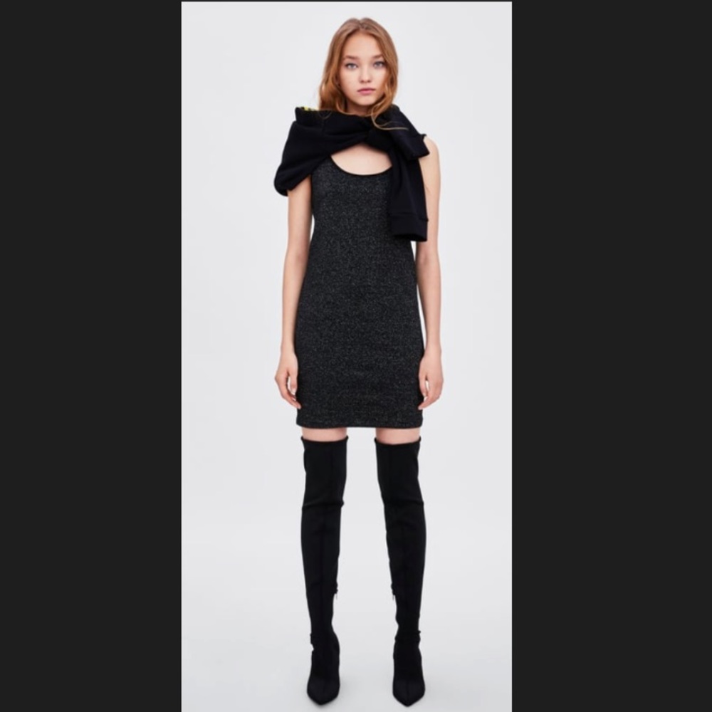 Zara Metallic Thread Black Mini Dress